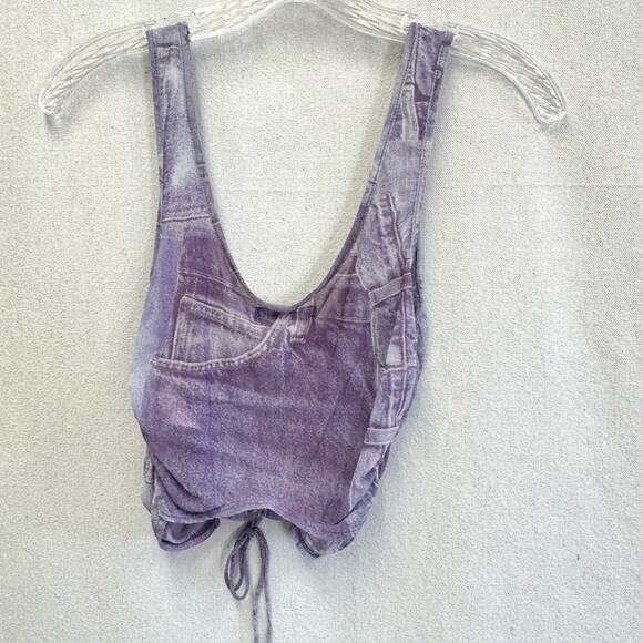 Urban Outfitters Ruched Lace-Up Mesh Tank Top Denim Jeans Print Size Medium - Picture 15 of 16